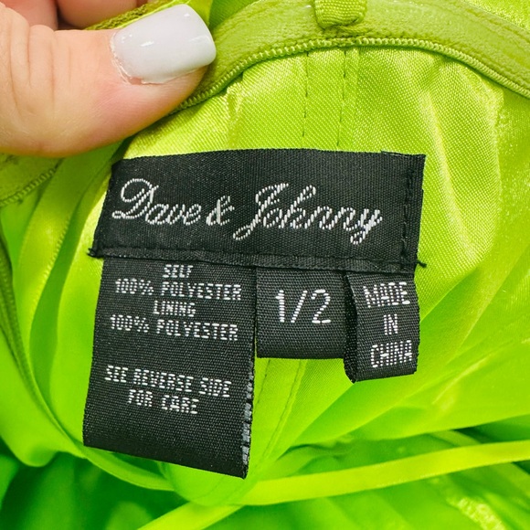 Dave & Johnny Lime Green Satin Dress - Picture 10 of 14